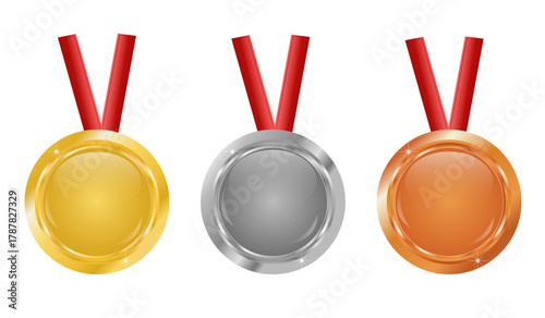 award medals. Gold, silver, bronze with ribbon.  