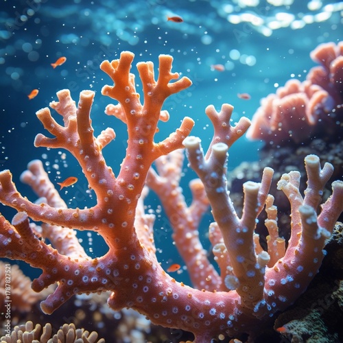 Terumbu karang yang berwarna-warni dipenuhi ikan-ikan kecil di bawah air