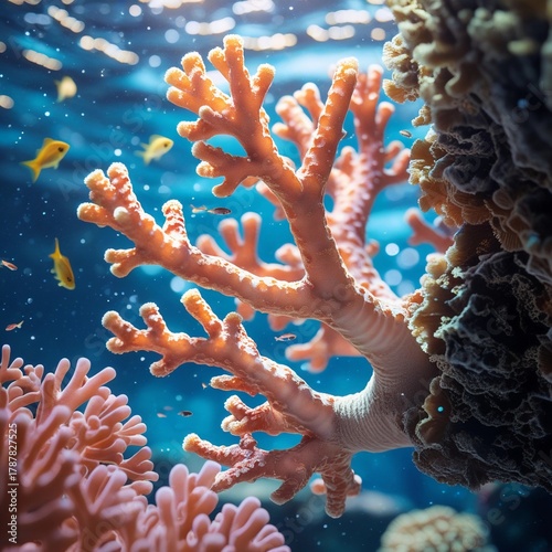 Terumbu karang yang berwarna-warni dipenuhi ikan-ikan kecil di bawah air