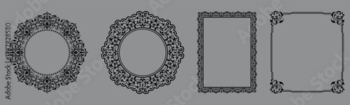 Set of decorative frames Elegant vector element for design in Eastern style, place for text. Floral black and gray borders. Lace illustration for invitations and greeting cards