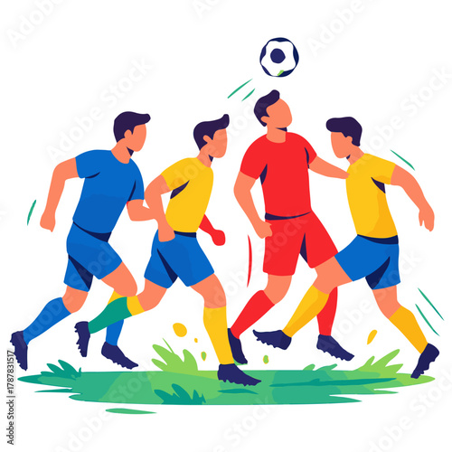 Football Players Competing for Header color vector