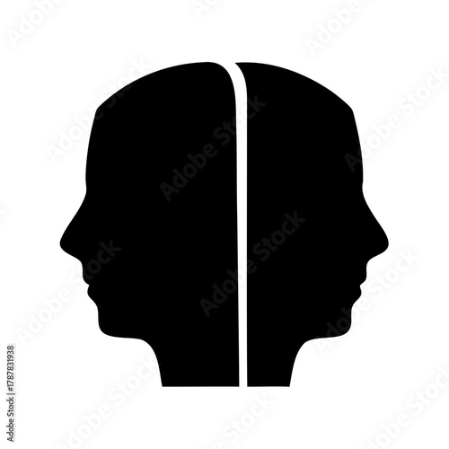 Divided minds: two opposing human head silhouettes concept Vector, illustration