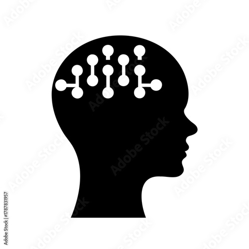 Human mind with connected nodes representing ideas and ai Vector, illustration