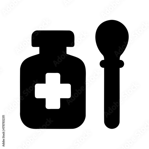 Medicine bottle with dropper or spoon for healthcare icon Vector, illustration