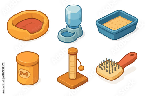 Collection of essential pet accessories for cats and dogs