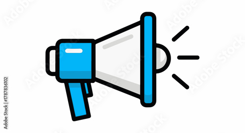 Bright blue megaphone emitting sound waves, symbolizing announcement or alert