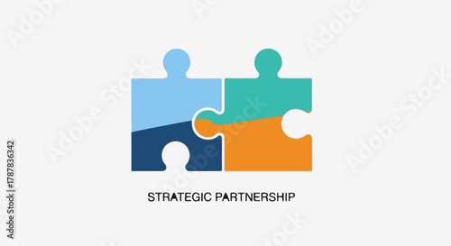 Two colorful puzzle pieces interlocking, symbolizing teamwork and strategic partnership.
