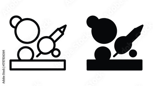 Outline and solid filled microscope icons for scientific research, laboratory analysis, and discovery, representing biology and chemistry.