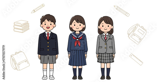Cute illustration of a Japanese student in a school uniform