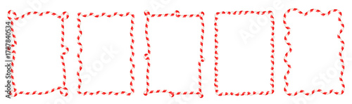 Vector candy cane wavy borders in red and white, Christmas whimsical rectangular frames for package design