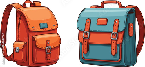 Fotografija Cartoon backpacks with distinct designs and colors, vector illustration for fash