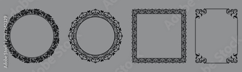 Set of decorative frames Elegant vector element for design in Eastern style, place for text. Floral black and gray borders. Lace illustration for invitations and greeting cards