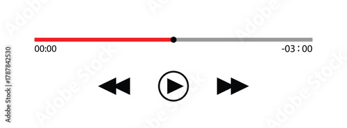 Music or video play bar icon. Audio player for songs or podcast playlist. Play, shuffle, repeat, rewind and fast forward buttons.