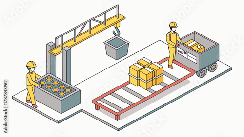 Factory laborer worker in yellow suit casting molten metal, metal industry, isometric isolated cartoon, dangerous career concept.