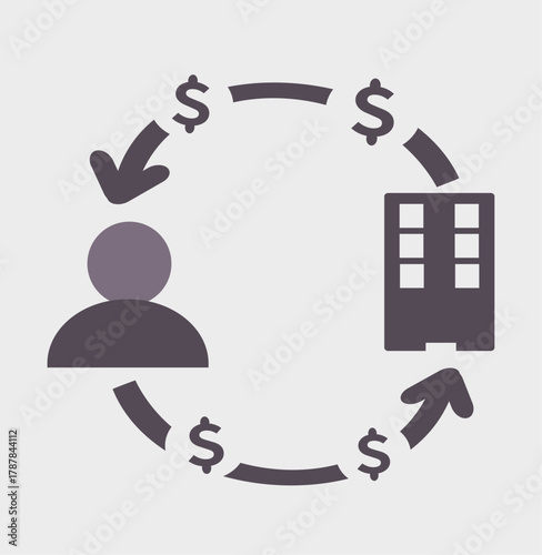 Payout Workflow Icon with Person, Dollar Sign, and Corporate Building