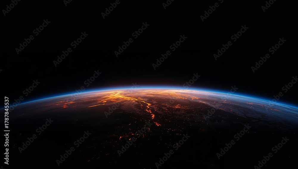 Obraz premium Celestial Glow. A Planetary View from the Edge of Space, Featuring Light and Dark Contrast.