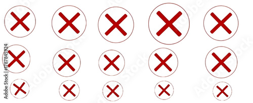 Red Cross Error Icon Set on White Background – Cancel, Close, and Wrong Symbol Collection. set of red and white arrows