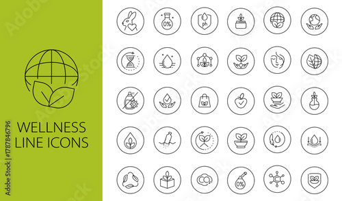 Wellness and Nature Line Icons. Round Eco Symbols for Sustainable Brands
