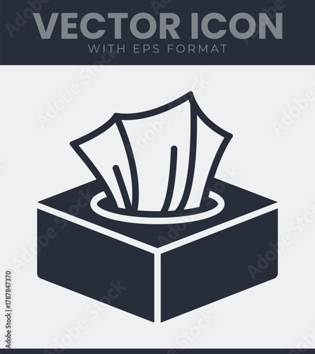Clean graphic icon of a tissue box dispenser with paper napkins for hygiene, comfort, cold and flu relief