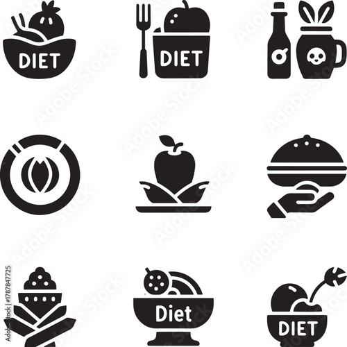 Healthy food icons with diet theme nutrition fruit