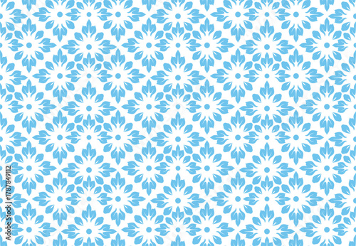 Flower geometric pattern. Seamless vector background. White and blue ornament