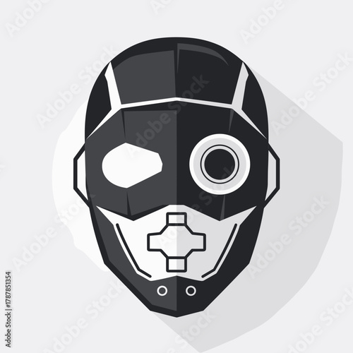Minimal hacker mask vector with circular sight – Ideal for cybersecurity themes, hacker concept visuals, or tech branding.