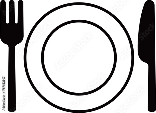 お皿とカトラリーのアイコン　モノトーン