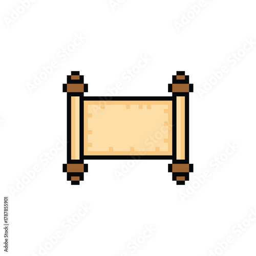 pixel scroll icon. Vector pixel art parchment  8 bit logo for game