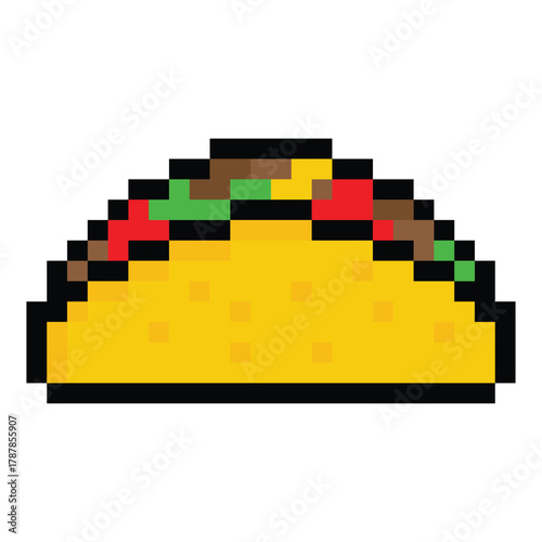 pixel taco  icon. Vector pixel art food 8 bit logo for game