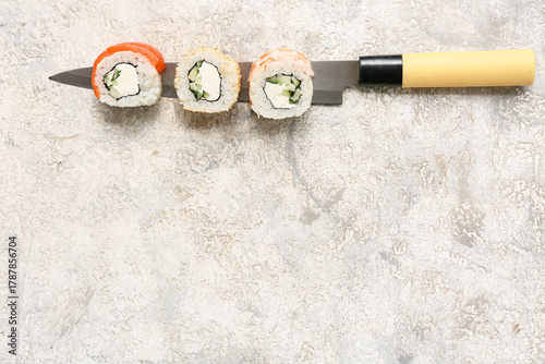 Three fresh sushi rolls wit...