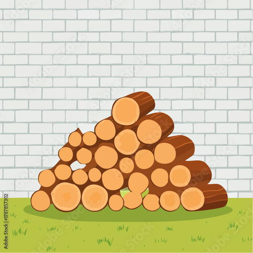 Pile of firewood beside wall