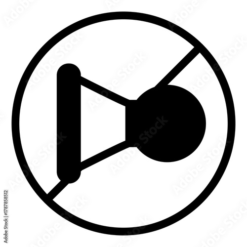 No signal horn solid icon, prohibition concept, do not honk, traffic signaling is prohibited sign on white background, glyph style for mobile web design. Vector graphics.