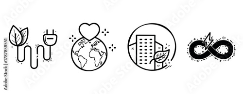 Eco-friendly icons representing sustainability and renewable energy concepts