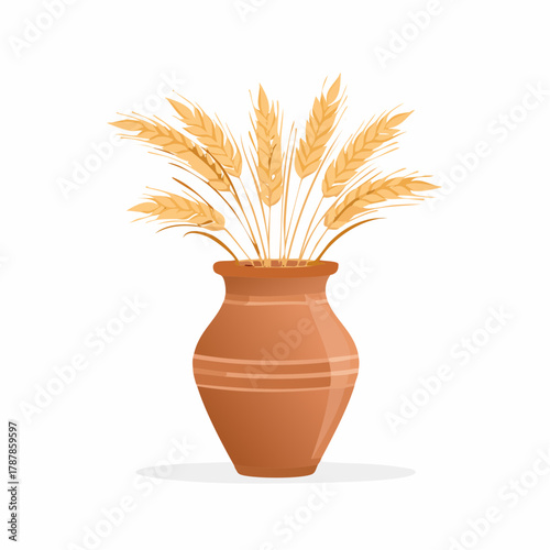 Clay vase with dry grass