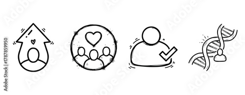 Icons of human development and connection: growth, community, verification, genetics