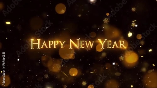 dark background happy new year with golden sparklers and fireworks, glittering light sign concept for a new year celebration 