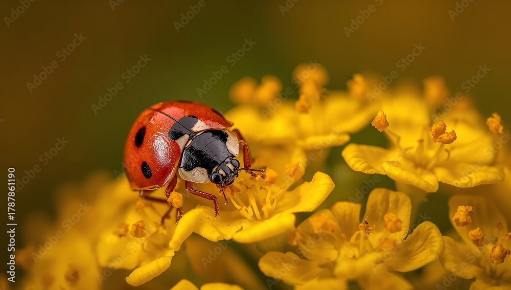 Naklejka premium Crimson Shell on Golden Bloom, A Tiny World of Contrasts and Delicate Textures.