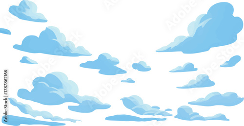 A vector illustration of realistic blue sky cumulus clouds. Perfect for weather icons, backgrounds, digital art, animations, and natural sky scenes.