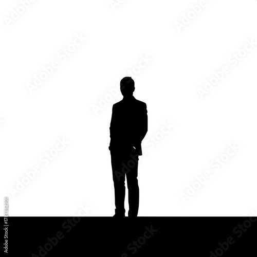 Concept of Identity and Anonymity

A faceless silhouette of a man dressed in formal wear, standing against a stark white background. The lack of detail symbolizes anonymity, hidden identity, and intro