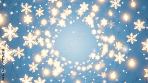 3D computer-generated illustration of a Christmas bokeh lights background with a seamless snowing loop, created with AI-generated art.