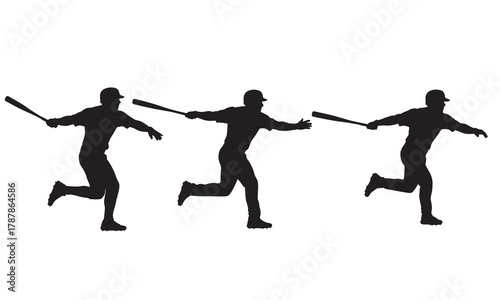 Baseball player swinging bat silhouette animation sequence