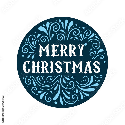 Merry Christmas round badge with decorative pattern