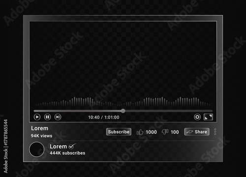 Video player mockup design in glass style