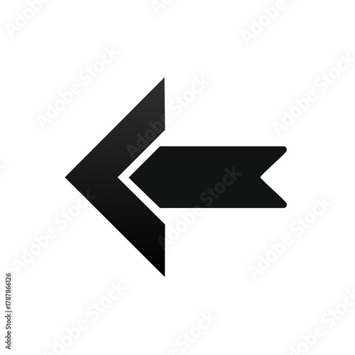Stylized black arrow pointing left with a subtle gradient effect