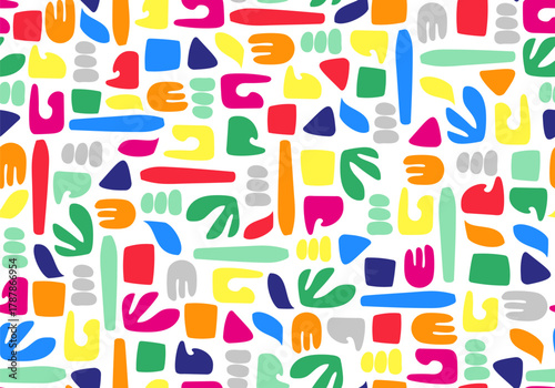 Seamless abstract pattern with different colored elements to create fabrics.