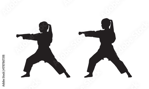 Two karate fighters performing a punch silhouette