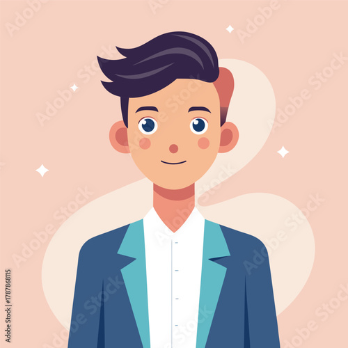 Illustration of a young man in a suit with a friendly expression on his face