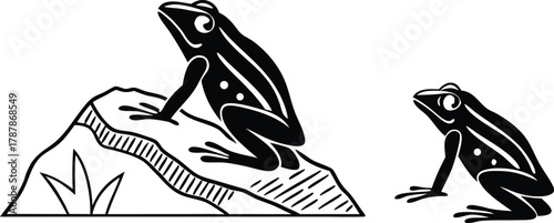 Two stylized frogs, one perched on a rock, a charming duo ready for nature-themed designs and educational projects