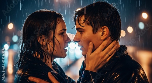 Wallpaper Mural Love Confession Captured in Realistic Rainy Night Setting Symbolizing Sincerity, Passion, and Heartfelt Emotional Release Torontodigital.ca