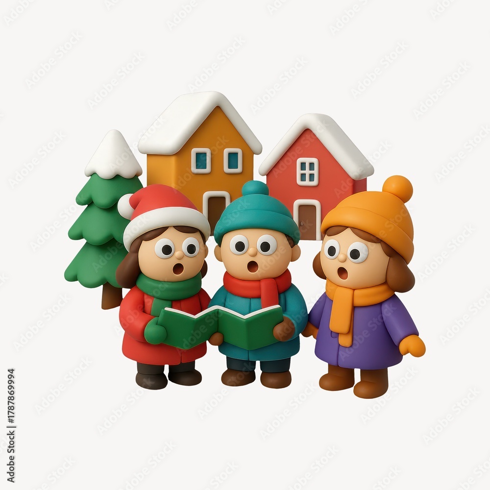 Fototapeta premium Festive claymation carolers sing joyfully.